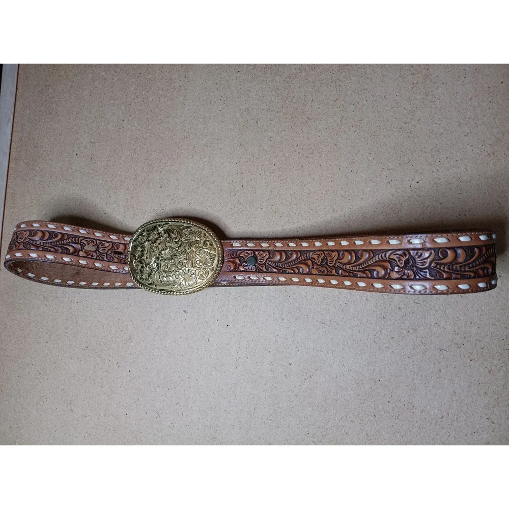 El Arturo Bronze Crumrine Buckle with Hand-Tooled Leather Belt